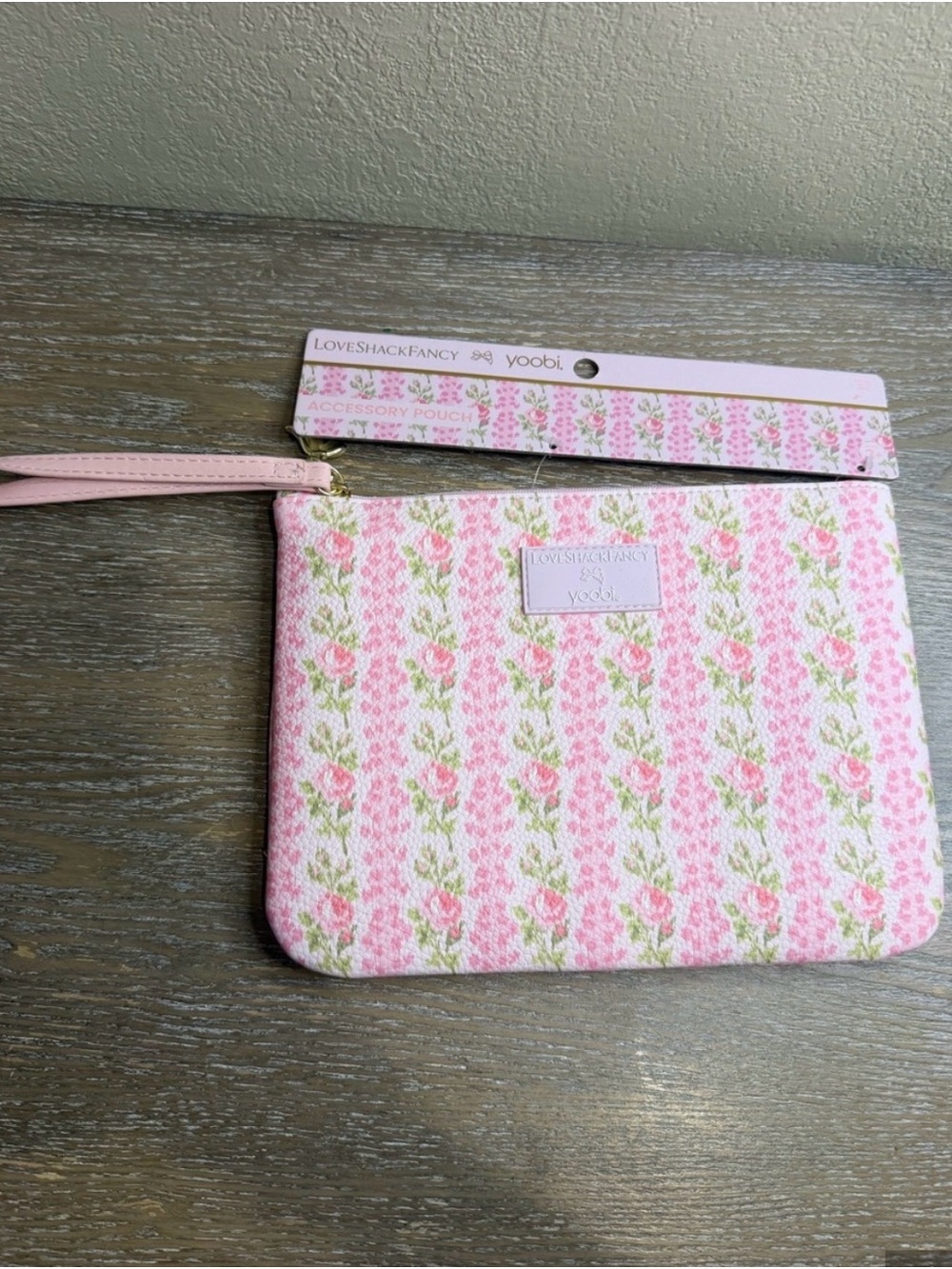 LoveShackFancy Pink Floral Wristlet Card & Key Pouch